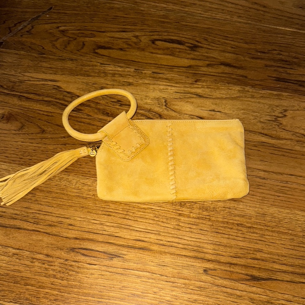 HOBO brand Sable Yellow Suede Wristlet with Tassel NWOT soft leather.
